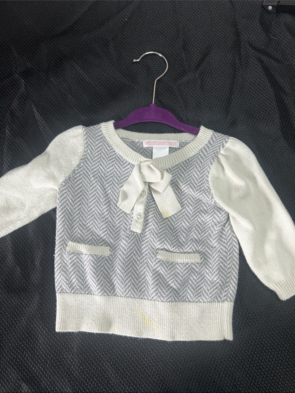 Girls Knit Bow Sweater in Cream and Light Gray - Kids Shirt & Top